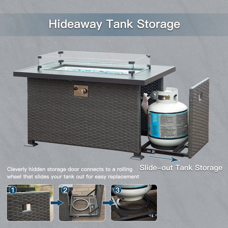 Rostin Rectangle Aluminum Propane Fire Pit Table