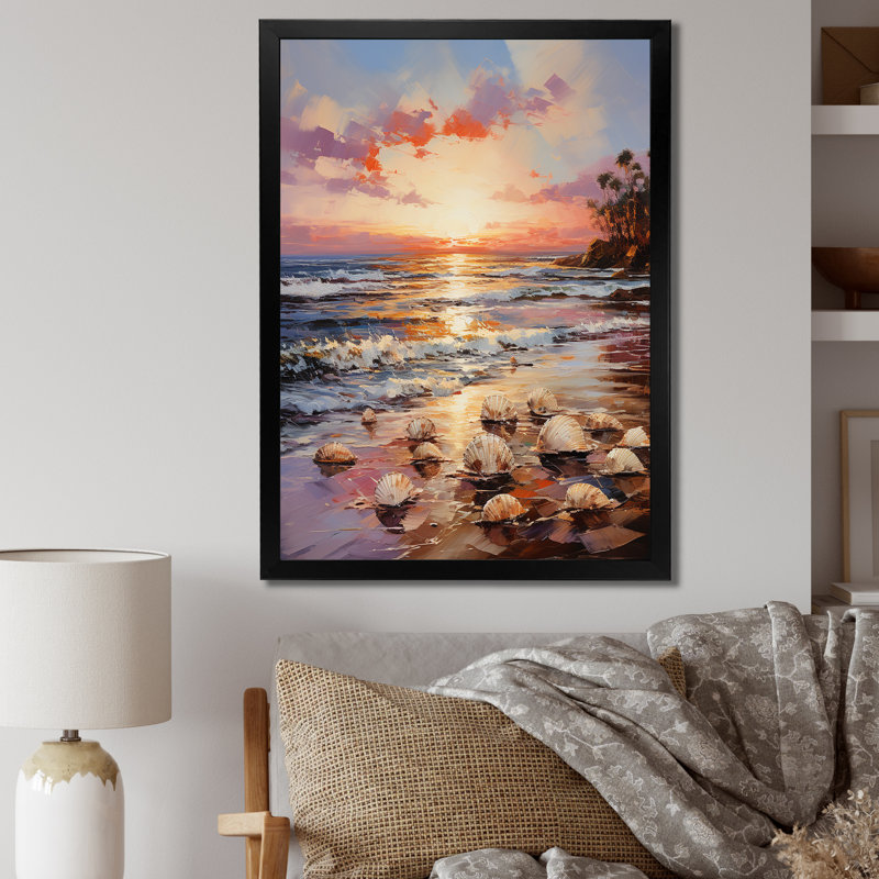 Impression sur toile Woollard Seashell Impressionist Shores, Cadre photo noir, H 44 po x l 34 po x P 1,5 po