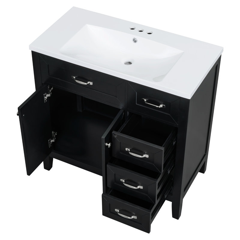 36"Modern Bathroom Vanity with Ceramic Sink, Soft-Close Drawers, Water-Resistant Solid Wood Frame - CARB Certified