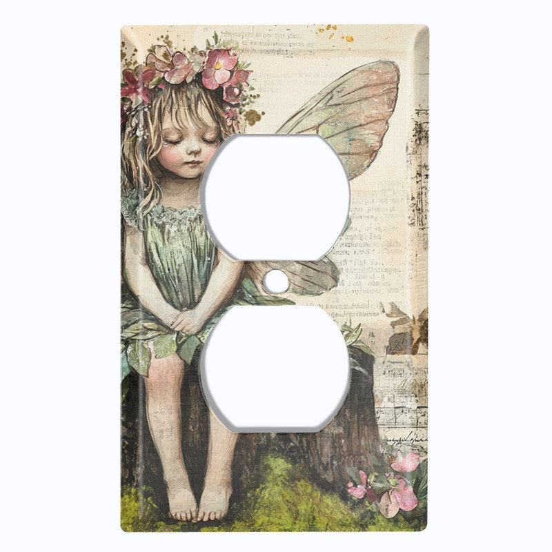 Couvercle de plaque d'interrupteur en métal; Figurine US standard à 1 bande - Fairy Girl, Prise double # 8