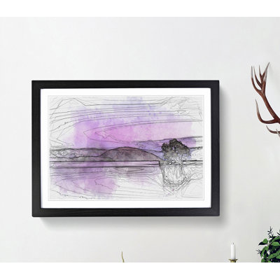 Lone Tree Under a Purple Sunrise in Abstract - Picture Frame Graphic Art Print