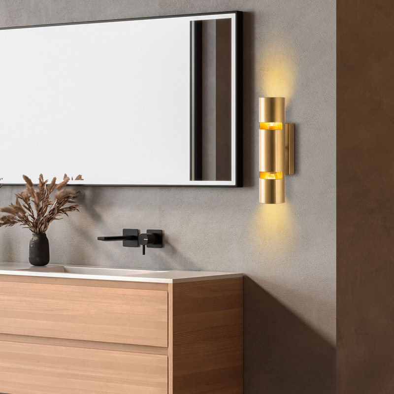 Élégante lampe murale dorée, corps en métal, 3,1 x 11,8 x 5,1 pouces | Taille de la plaque de base: 5,9 po x 2,0 po x 1,2 po | Double prise E14 (40 W maximum), éclairage élégant pour le salon et la chambre à coucher, indice de protection IP20, ampoule non incluse