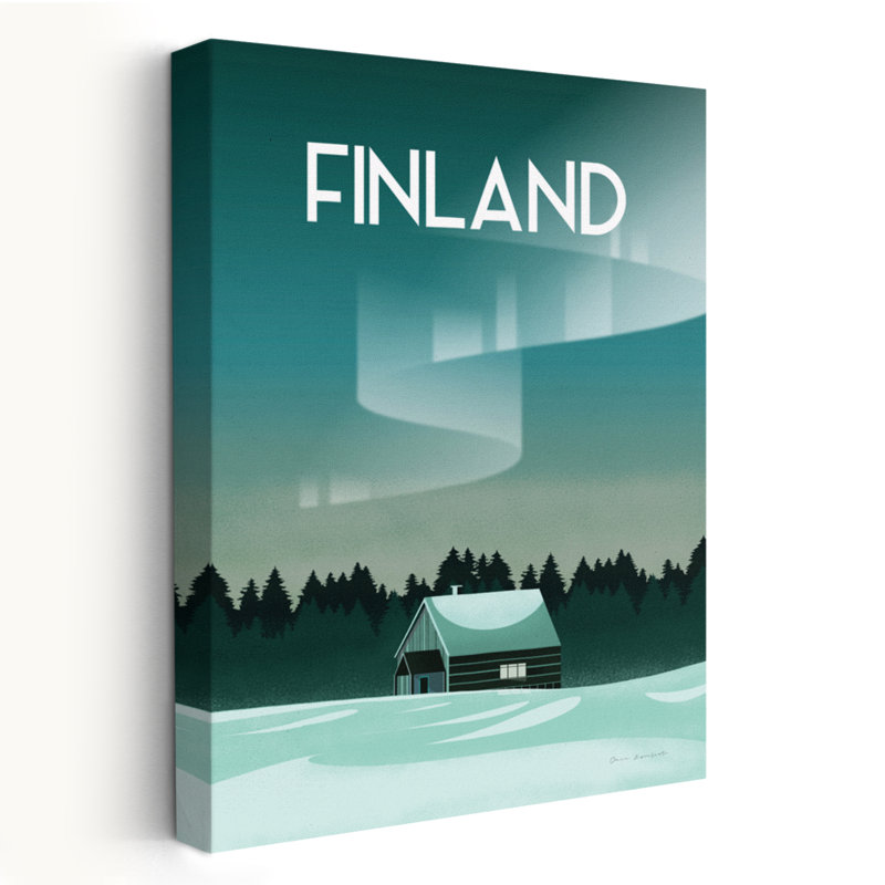 Illustration de voyage en Finlande, H 24 po x l 16 po