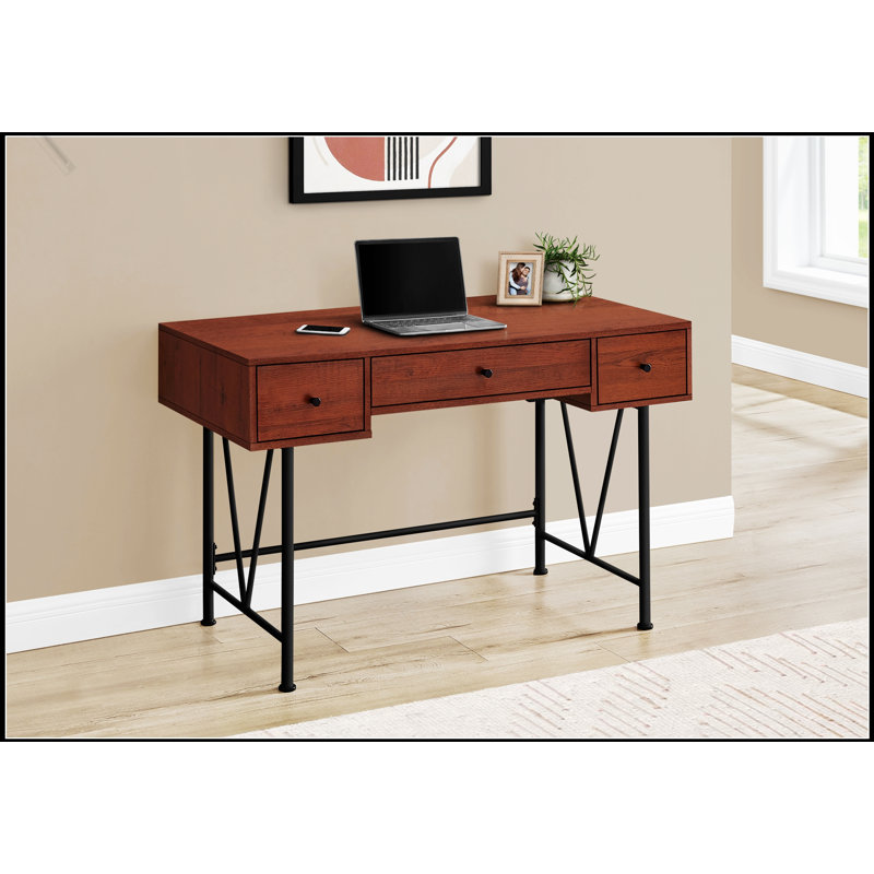 Bureau d'ordinateur transitionnel avec tiroirs de rangement, idéal pour le bureau à domicile et les espaces de travail modernes, combinant style et fonctionnalité.