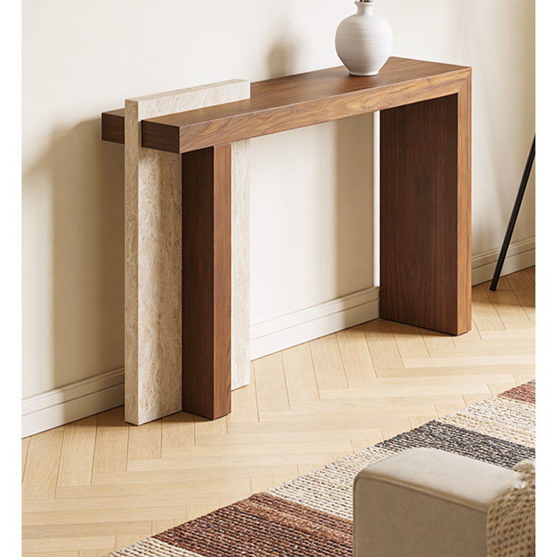 Console en bois massif Contemporary, H 33,5 po x l 47,2 po x P 13,8 po, Brun/beige, Brun, Beige