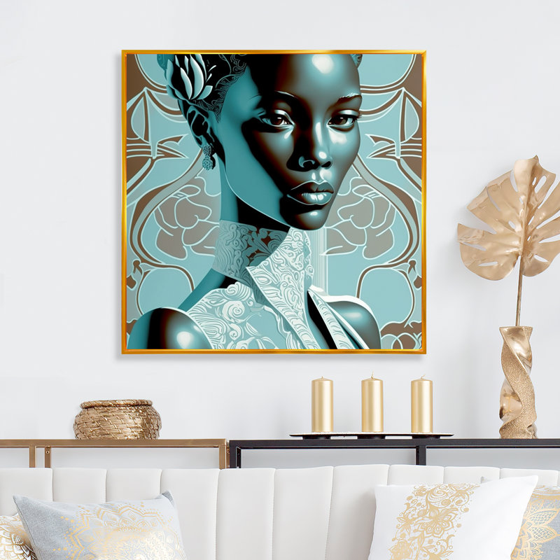 Magnifique rétro modèle afro-américain - impression sur toile, H 24 po x l 24 po x P 1 po, Cadre flottant doré