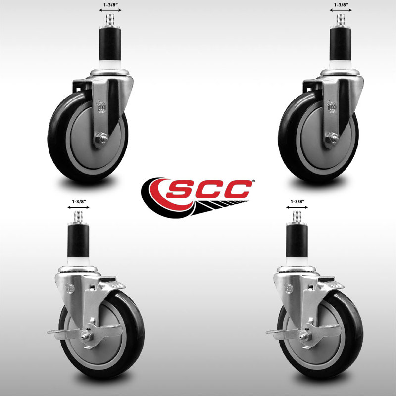 Ensemble de roulettes extensibles pivotantes à roue pivotante en acier inoxydable de 5 pouces de 1 3/8 po à 2 freins SCC