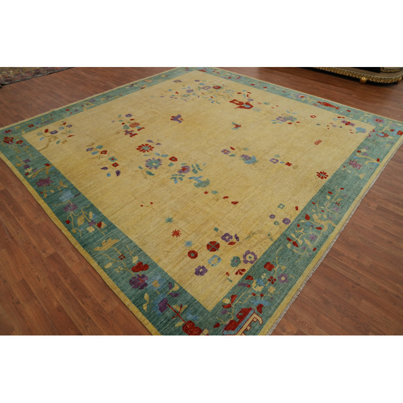 Tapis floral grand art déco à teinture végétale 12 x 12