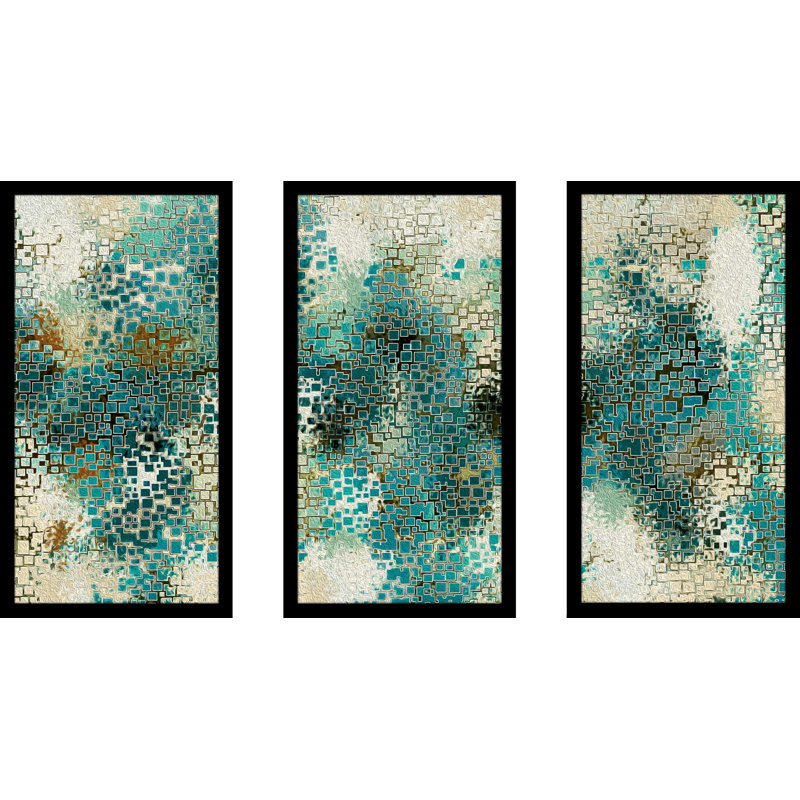 « asoloic aq », ensemble de 3 reproductions d’art encadrées, L 40,5 po x H 25,5 po x P 1 po, Cadre noir