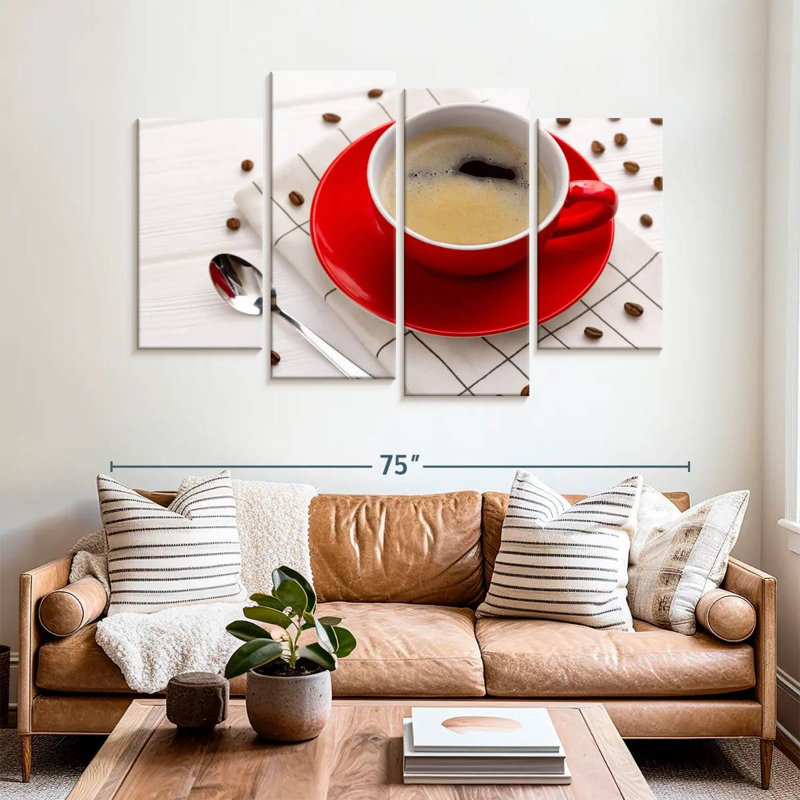 Tasse à café et grains grillés, H 42 po x l 68 po
