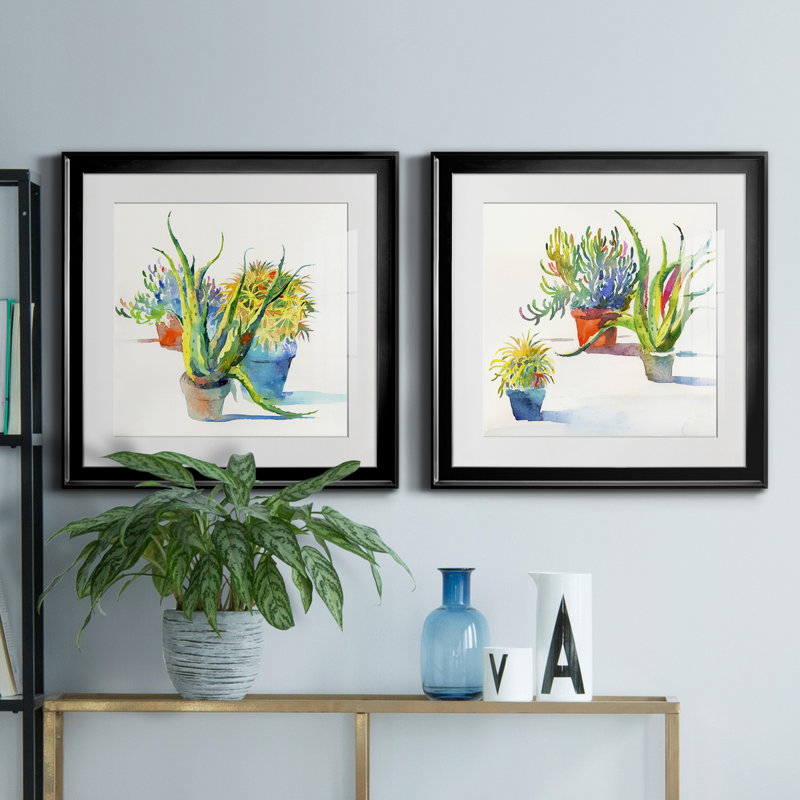 Succulent Trio I - ensemble de 2 reproductions de cadres photo, H 30,5 po x l 61 po x P 1,5 po, Noir