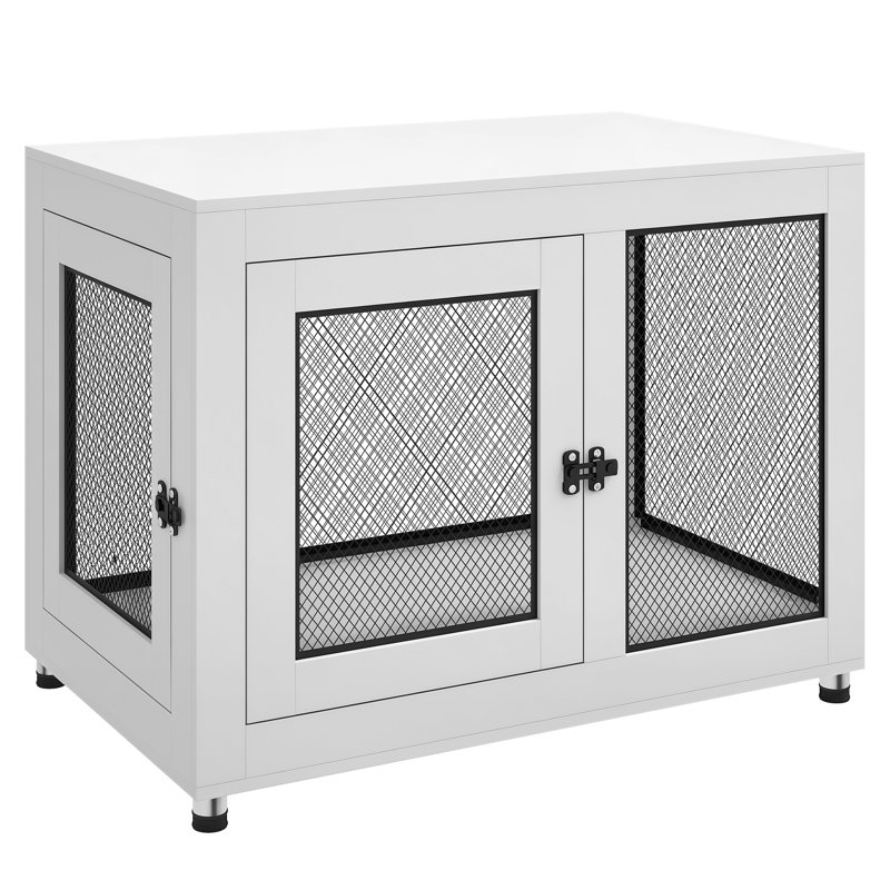 Pet Crate End Table with Soft Washable Cushion for Lage Medium Small Dogs, White