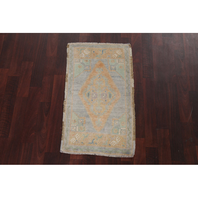Tapis gris en laine noué à la main de conception unique 1 pi 8 po x 2 pi 11 po New Age
