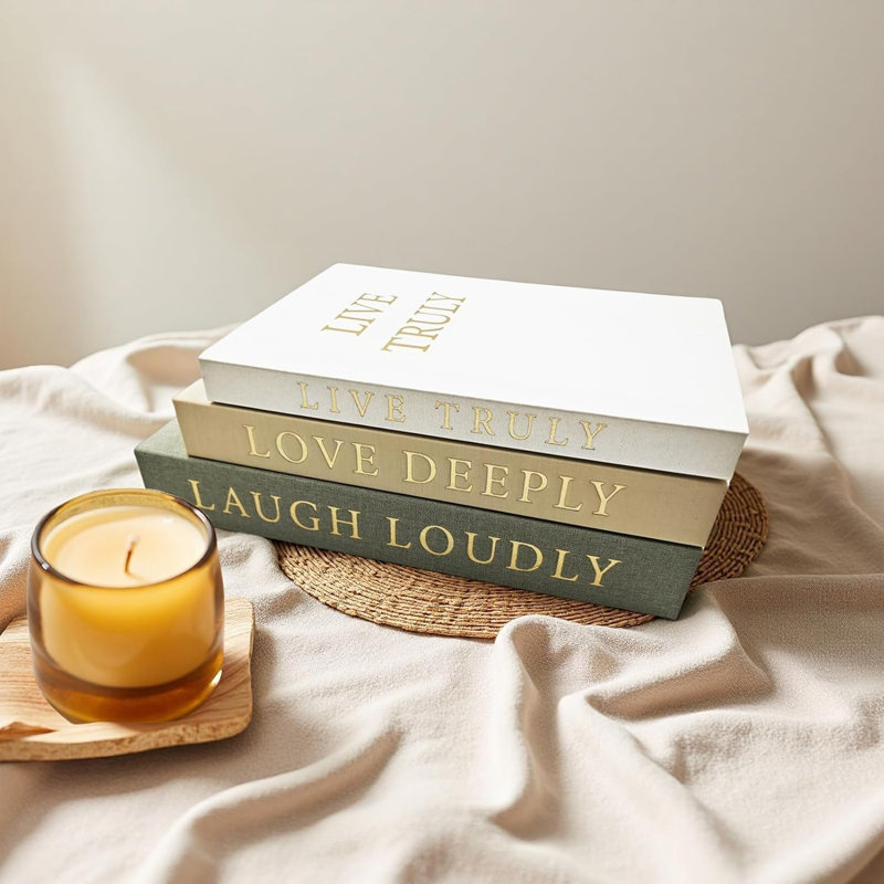 Esthétique, livres décoratifs, ensemble de 3 boîtes à faux livres en lin, décor de faux livre pour table basse, bibliothèque, tables de vestibule