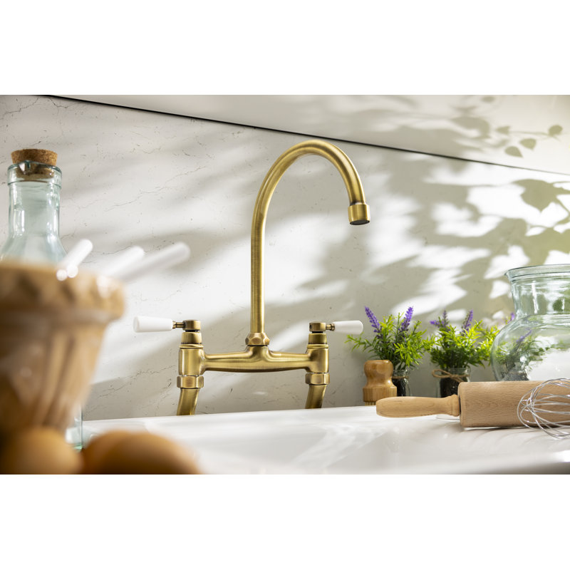 Abode Traditional Bridge Deck Mounted Mixertap, Brushed Gold