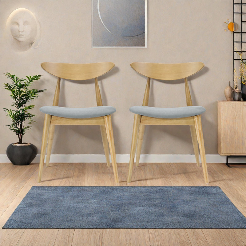 Ensemble de 2 chaises de salle à manger rétro, structure en bois d'hévéa massif avec dossier incurvé ergonomique et siège rembourré, chaises d'appoint rétro pour la cuisine, la salle à manger ou le salon