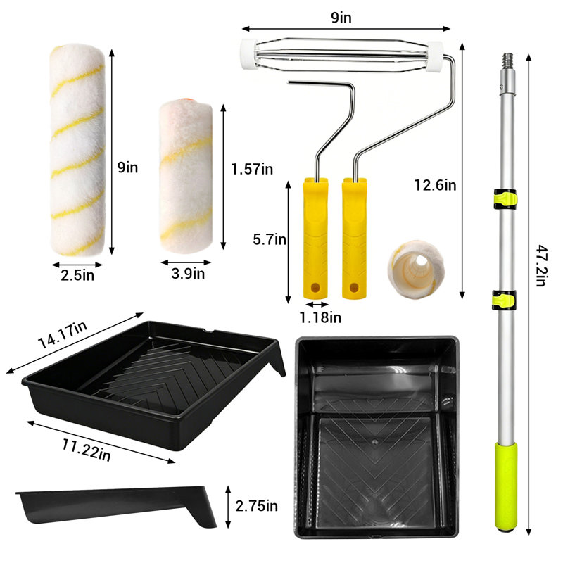 Complete DIY Professional Paint Roller Set 9&4 Inch Microfiber Roller Covers
