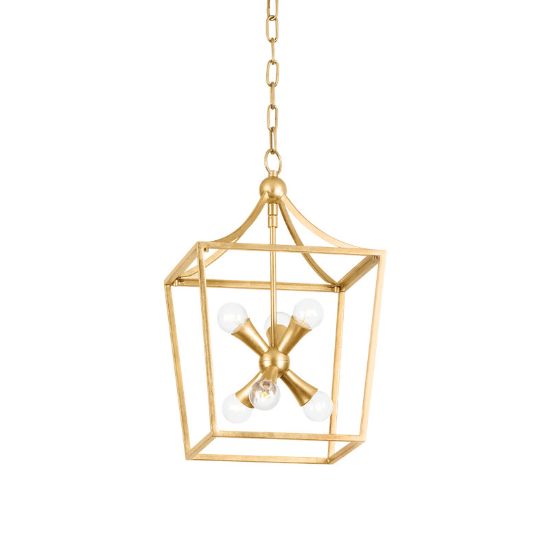 Lanterne 6 lumières Kendall, Feuille d'or rétro, H 19,75 po x l 12 po x P 12 po
