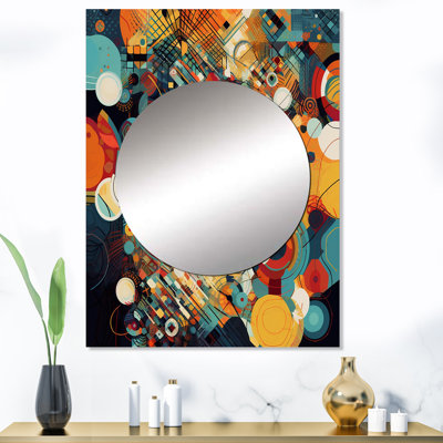 Vessik orange rétro Vibe fond III - miroir décoratif géométrique, miroir mural moderne, art imprimé en métal