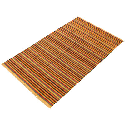 Tapis rouge / orange / jaune en laine fabriqué à la main Kilim
