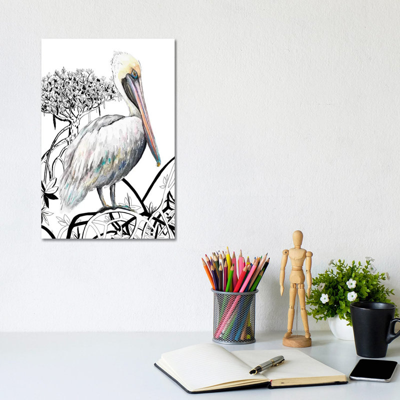 Pelican On Branch II by Patricia Pinto - Wrapped Canvas Print, 30.48cm H x 20.32cm W
