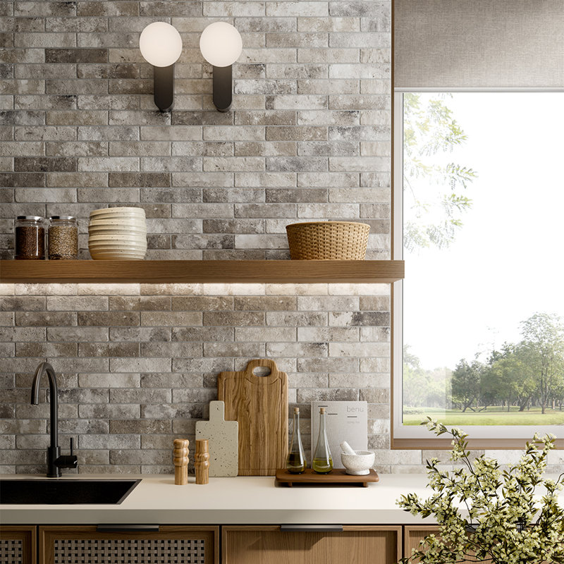 Brick City 2" x 10" Porcelain Floor and Wall Tile, Fog