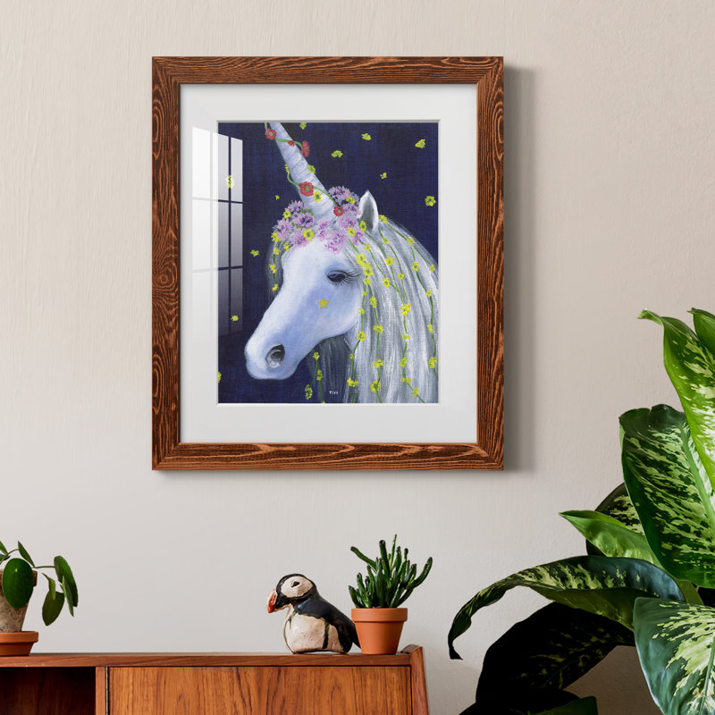 Licorne IV - peinture encadrée, H 24 po x l 18 po x P 1,5 po, Cadre en érable