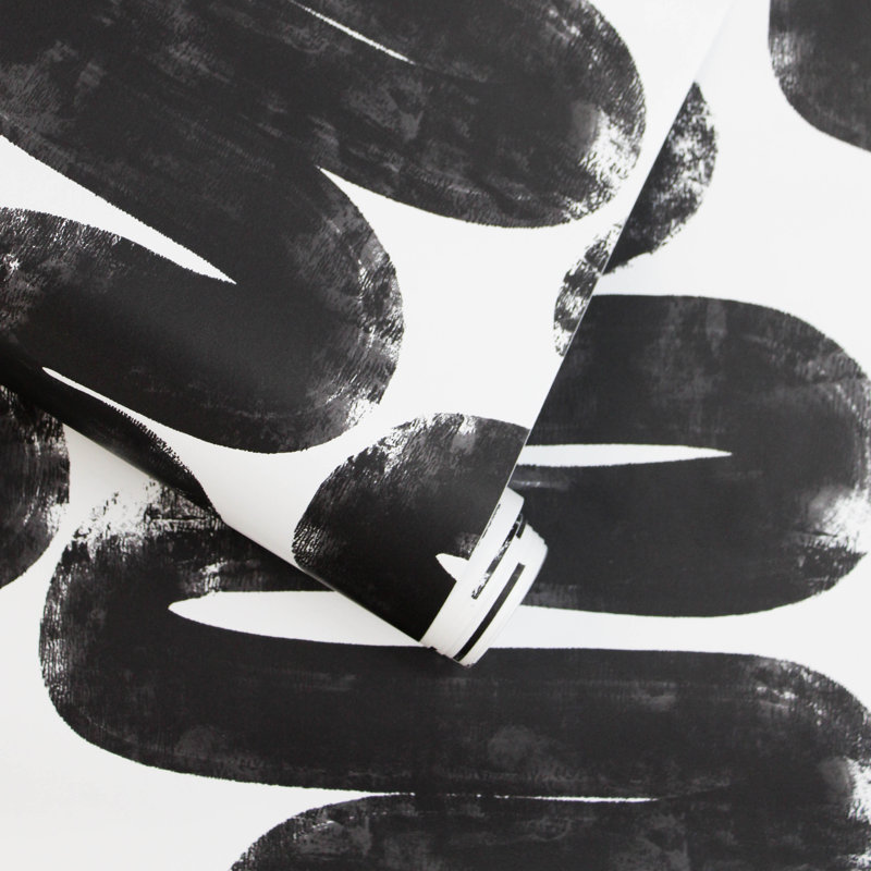 Abstract Vinyl Peel & Stick Wallpaper Roll by Bobby Berk, Black/White, 16.5" L x 20.5" W