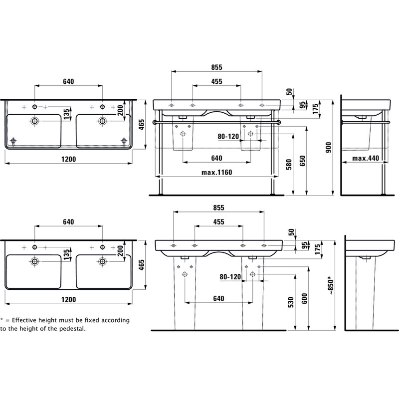 Laufen PRO S 47.24'' L Bathroom Sink, Without Hole