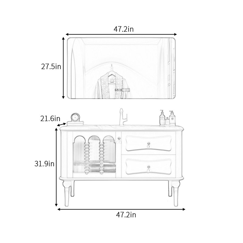French minimalist cream-style bathroom cabinet, 47"