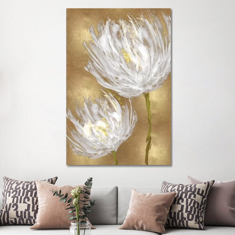 Tulips On Gold II by Vanessa Austin - Print on Canvas, 66.04 cm H x 45.72 cm W x 3.175 cm D, Wrapped Canvas