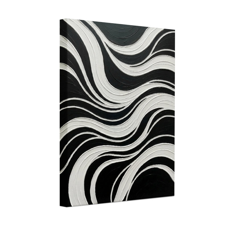 Motif abstrait ondulé abstrait noir et blanc, H 18 po x l 12 po