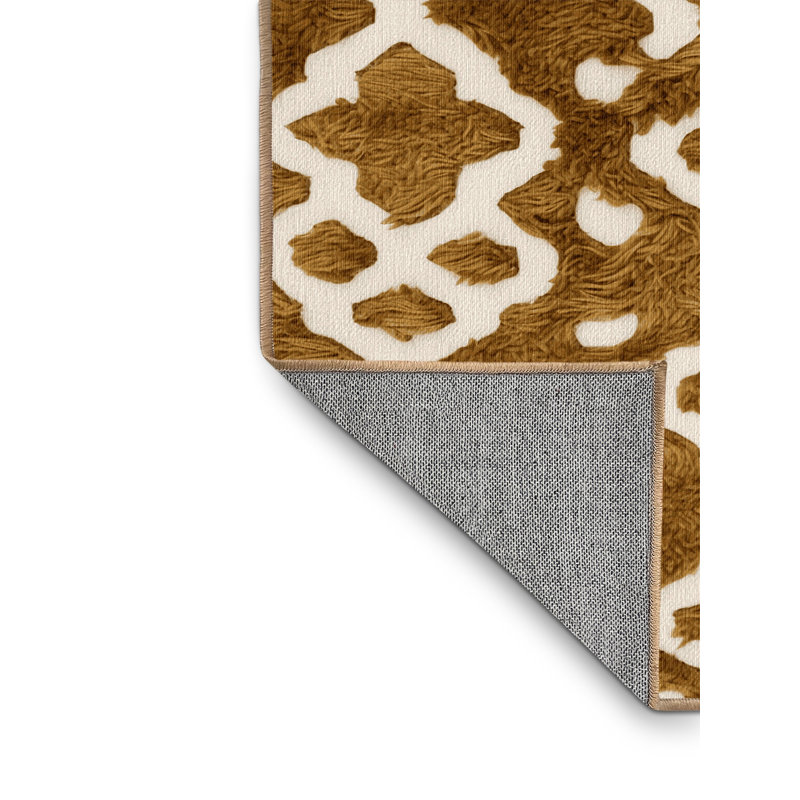 Machine Washable Trellis Brown Area Rug, Round 8'