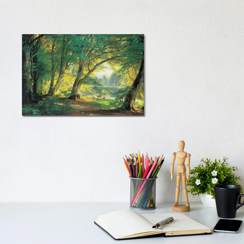 Deer In A Forest by Carl Frederick Aagaard - Wrapped Canvas Painting, 20.32 cm H x 30.48 cm W