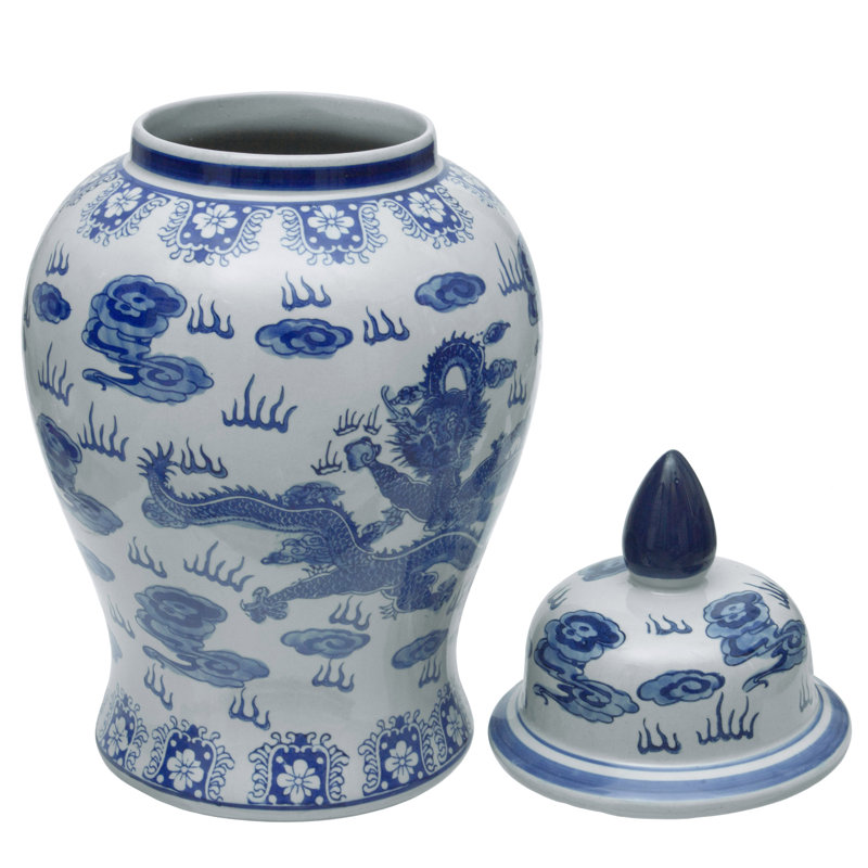 Timeless Chinese Temple Jar, Blue Dragon, 18"