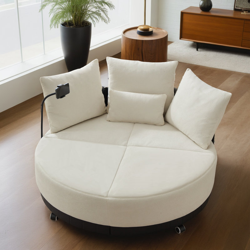 Fauteuil pivotant surdimensionné de 52,75 po avec support pour téléphone réglable, Beige