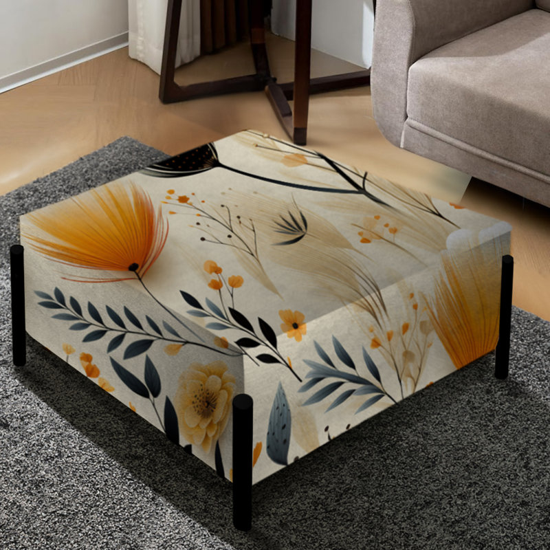 Accents de fleurs beiges et oranges - Grand repose-pieds carré Boho