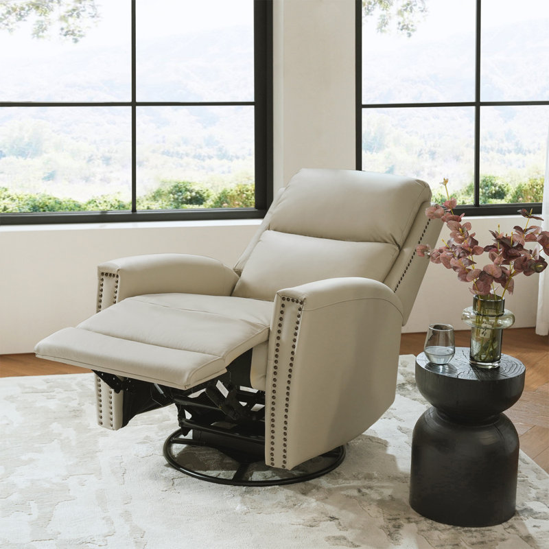 Fauteuil inclinable manuel pivotant en cuir véritable Chikako, Cuir véritable beige