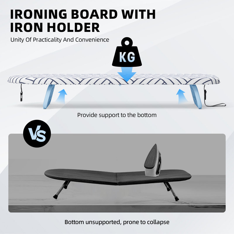 Petite table de planche à repasser, planche à repasser pliable, petite planche à repasser de table avec corde de suspension, planche à repasser compacte et compacte