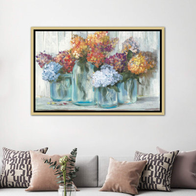 Fall Hydrangeas In Glass Jar Crop by Carol Rowan - Painting