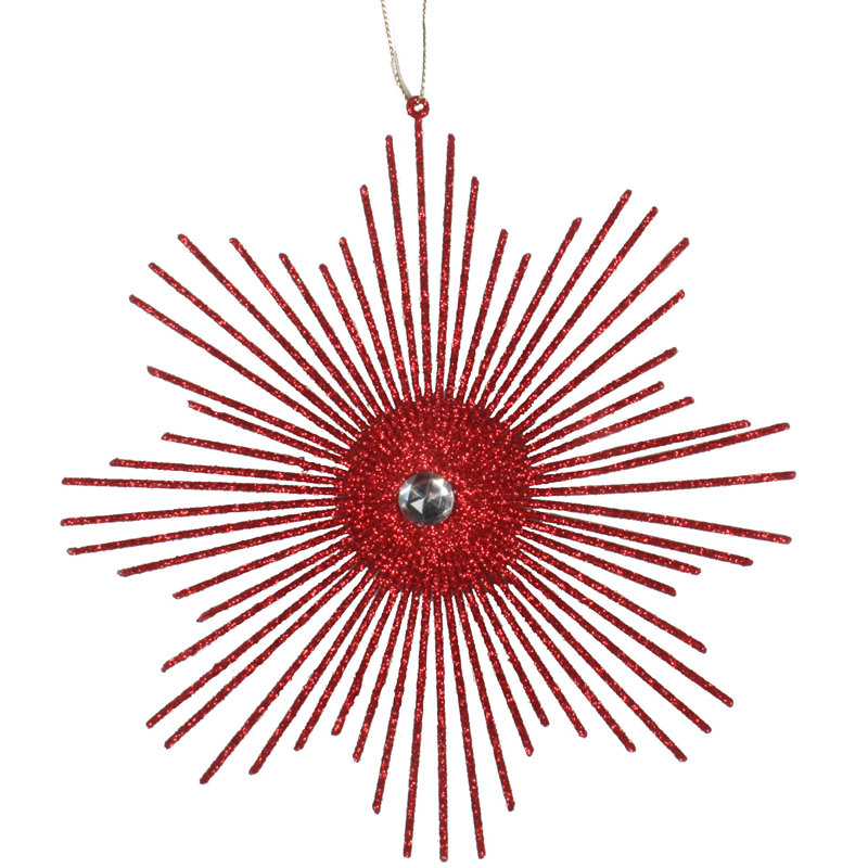 Ornement en forme de flocon de neige scintillant de 6,5 po, Rouge