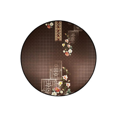 Colorful Themed Geometric Motif Floral Patterned Round Woven Base Vintage Decorative Carpet