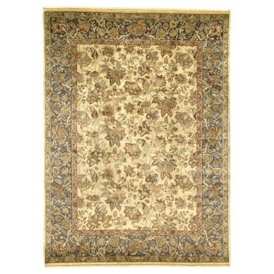 Tapis doré et bleu de haute qualité noué à la main