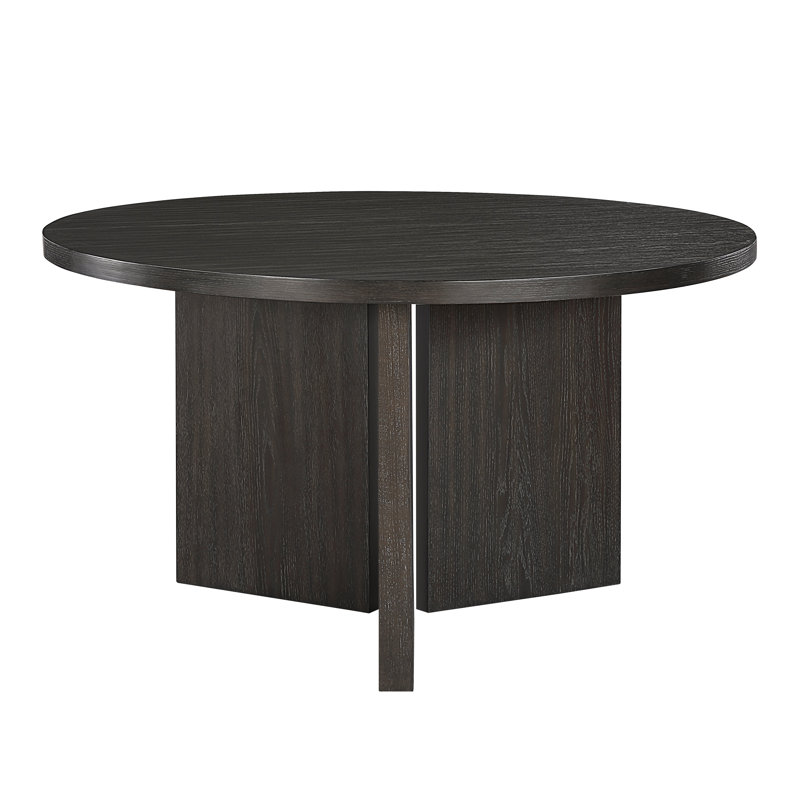 Table de salle à manger ronde contemporaine avec finition ébène et surface en grain de bois texturé