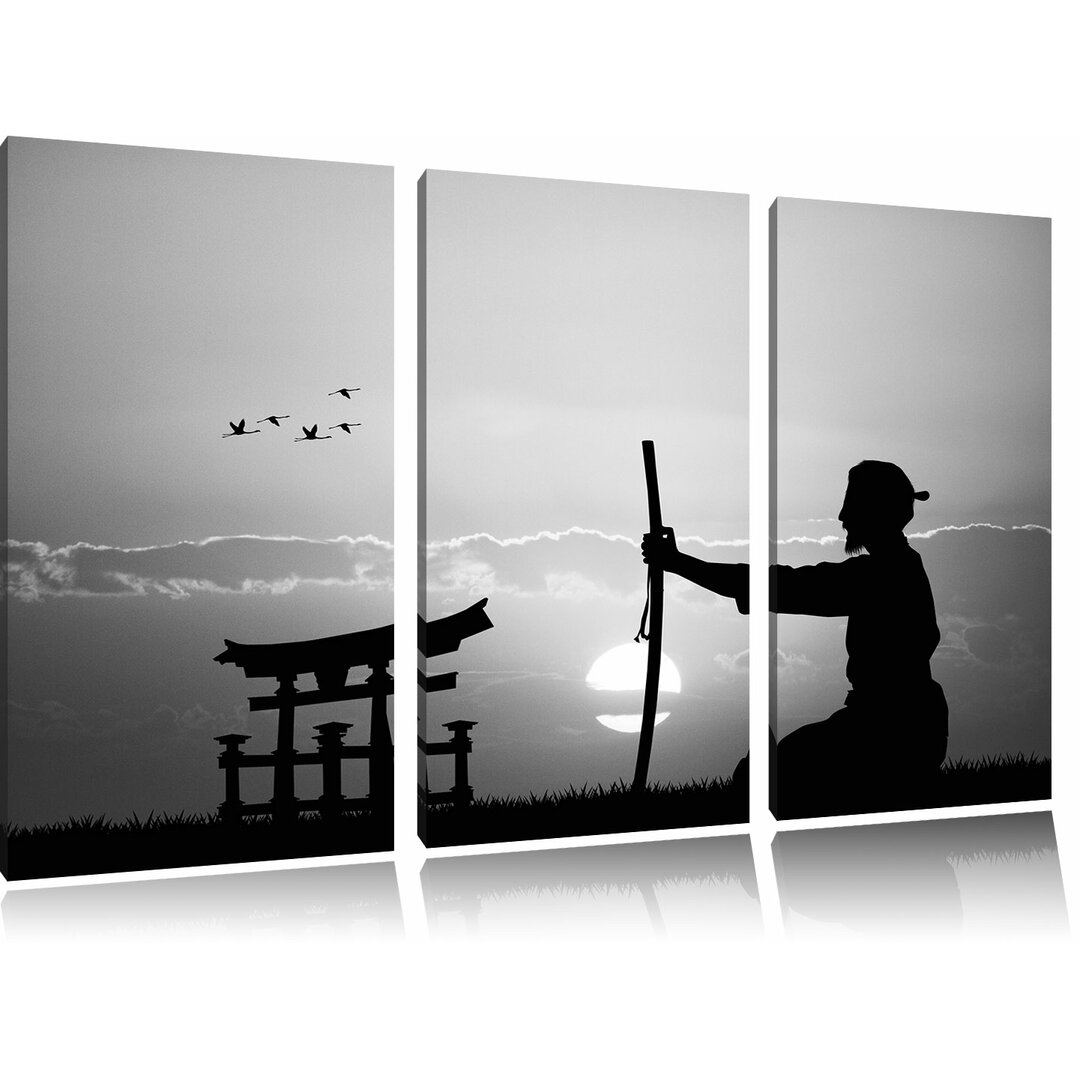 3-tlg. Leinwandbilder-Set „Alter Samurai-Meister vor Horizont“, Fotodruck