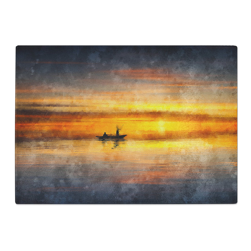 Tempered Glass a Boat at Sunset Painting Chopping Board, 20 cm x 28.5 cm