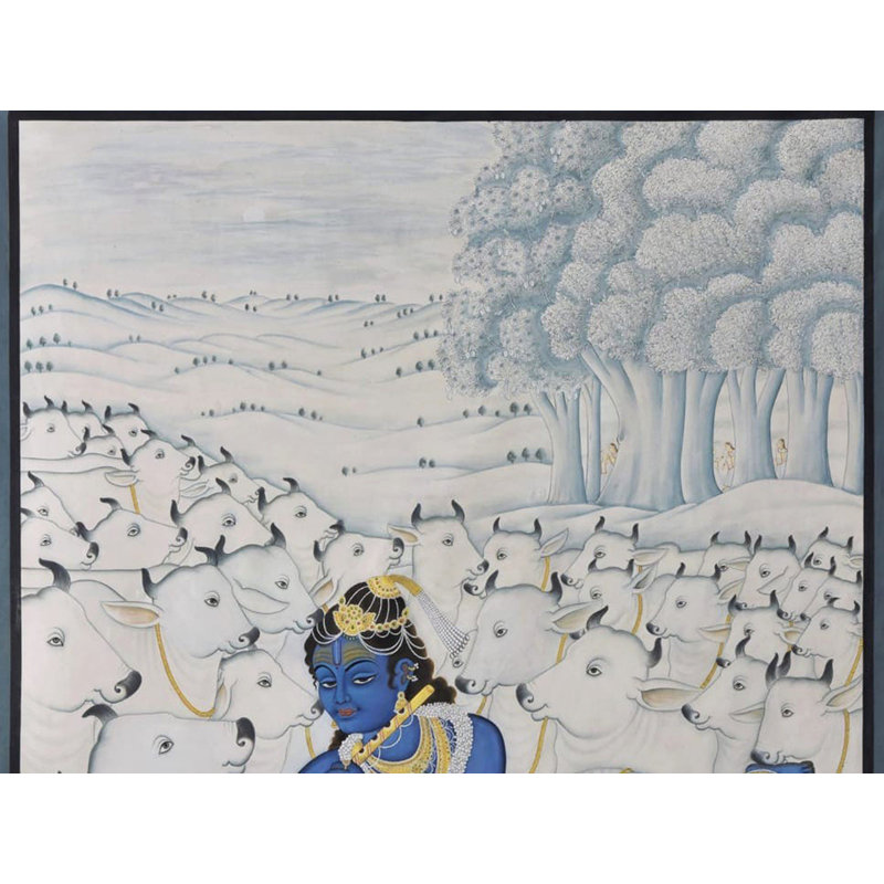 «Lord Krishna with Vaches», art Pichwai | Par Dheeraj Munot