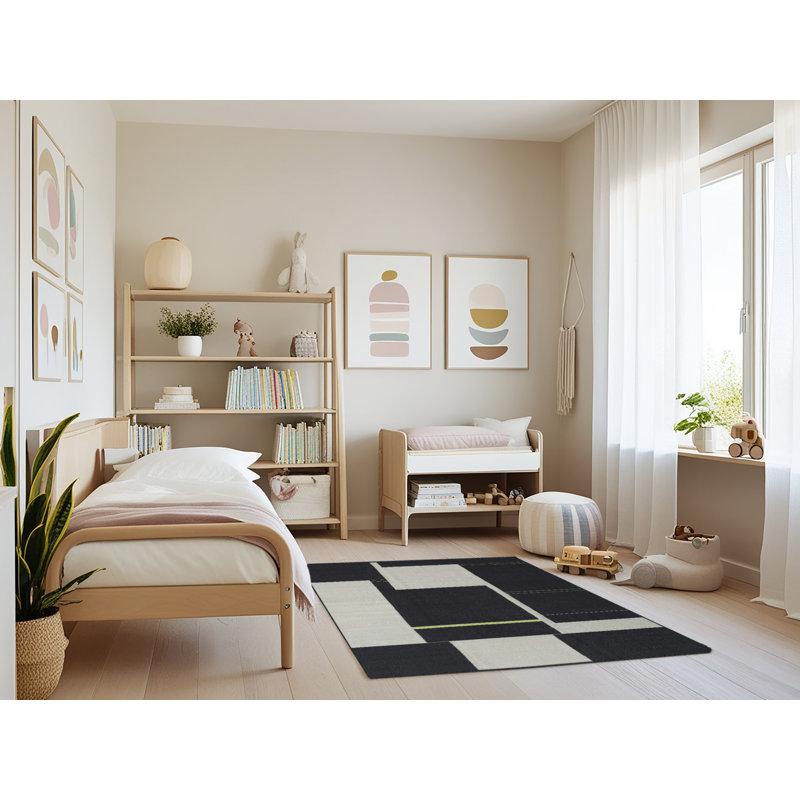 Tapis abstrait noir / gris, Rectangle 4 pi x 6 pi