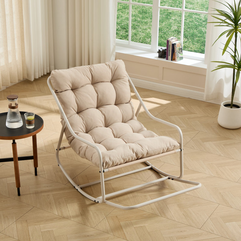 Chaise berçante d'extérieur avec coussin, Beige, Blanc