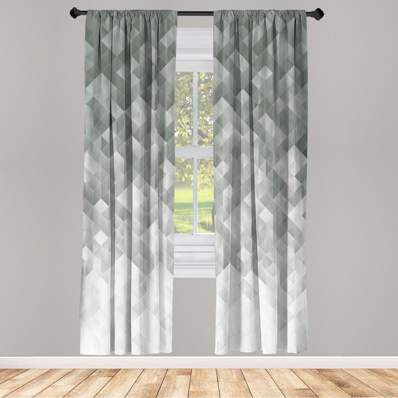 Microfiber Floral Semi-Sheer Rod Pocket Curtain Panels, 28" W x 84" L, Sea Green/White